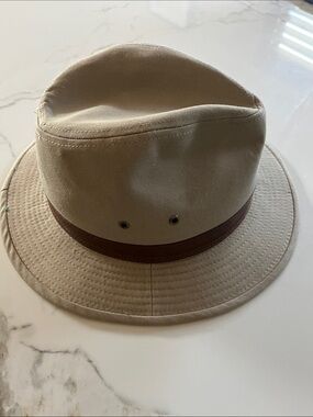 Men's Khaki Canvas Safari Hat with Brown Band